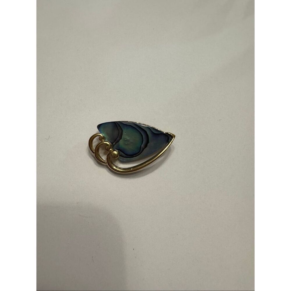 Vintage Abalone Shell Brooch Gold Tone Modernist Mid Century Jewelry
